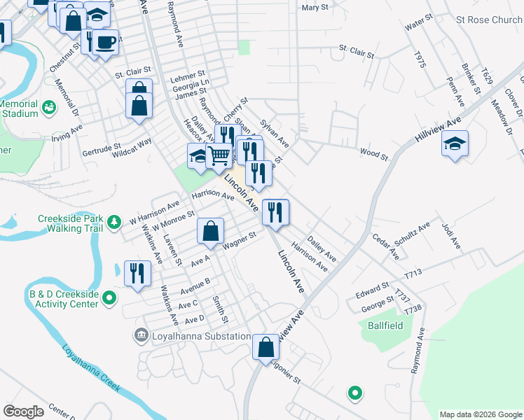 map of restaurants, bars, coffee shops, grocery stores, and more near 2032 Lincoln Avenue in Latrobe