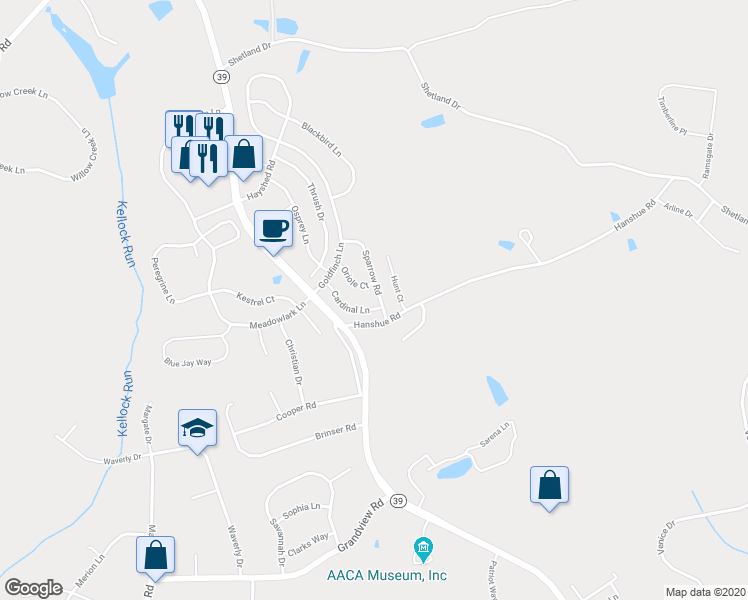 map of restaurants, bars, coffee shops, grocery stores, and more near 221 Sparrow Road in Hummelstown