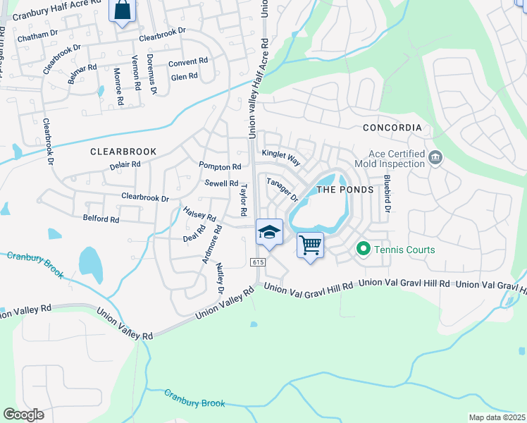 map of restaurants, bars, coffee shops, grocery stores, and more near 106 Blackbird Drive in Monroe Township