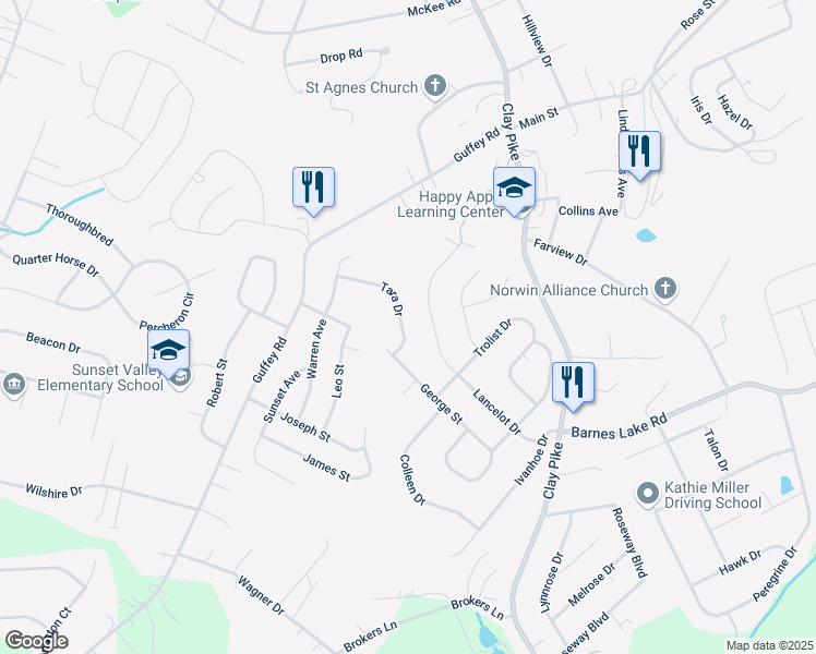 map of restaurants, bars, coffee shops, grocery stores, and more near 2029 Tara Drive in Irwin