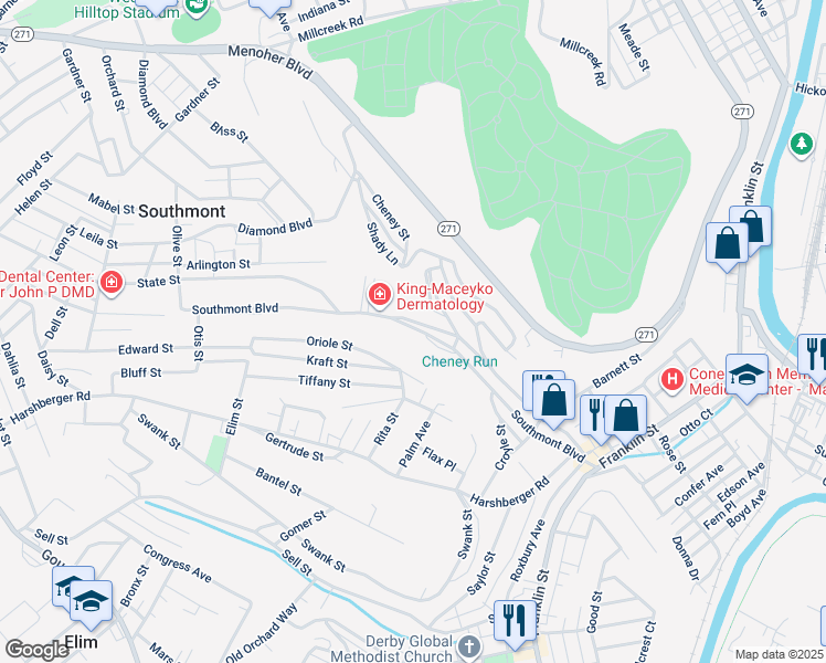map of restaurants, bars, coffee shops, grocery stores, and more near 301 Southmont Boulevard in Johnstown