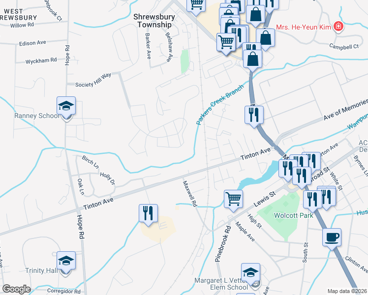 map of restaurants, bars, coffee shops, grocery stores, and more near 66 Secretariat Court in Tinton Falls