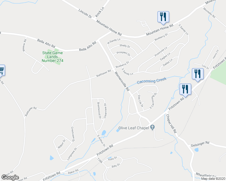 map of restaurants, bars, coffee shops, grocery stores, and more near 230 Wernersville Road in Reading