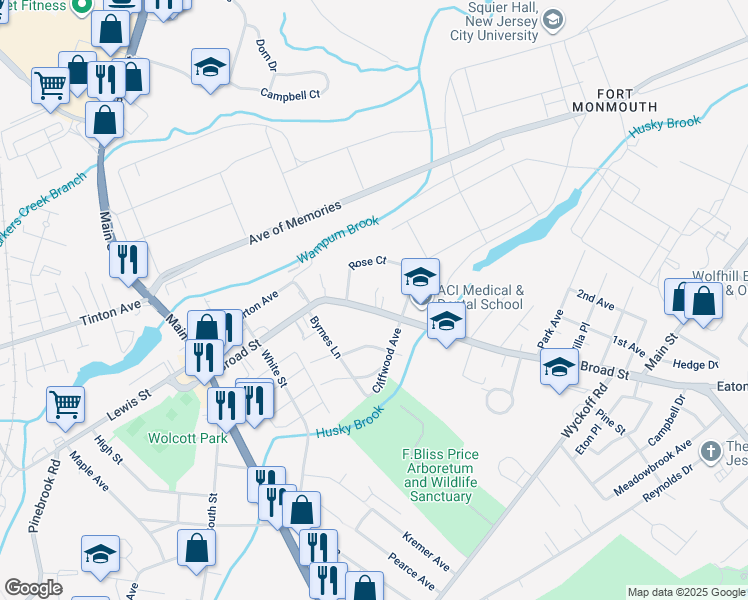 map of restaurants, bars, coffee shops, grocery stores, and more near 192 Broad Street in Eatontown