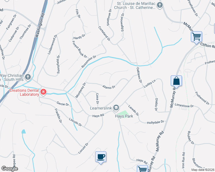 map of restaurants, bars, coffee shops, grocery stores, and more near 320 Alamo Drive in Pittsburgh