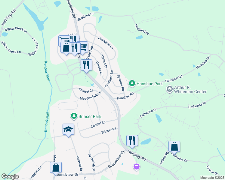 map of restaurants, bars, coffee shops, grocery stores, and more near 120 Cardinal Lane in Hummelstown