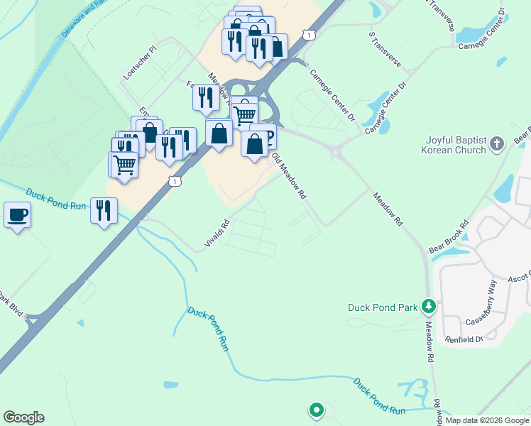 map of restaurants, bars, coffee shops, grocery stores, and more near 465 Meadow Road in Princeton