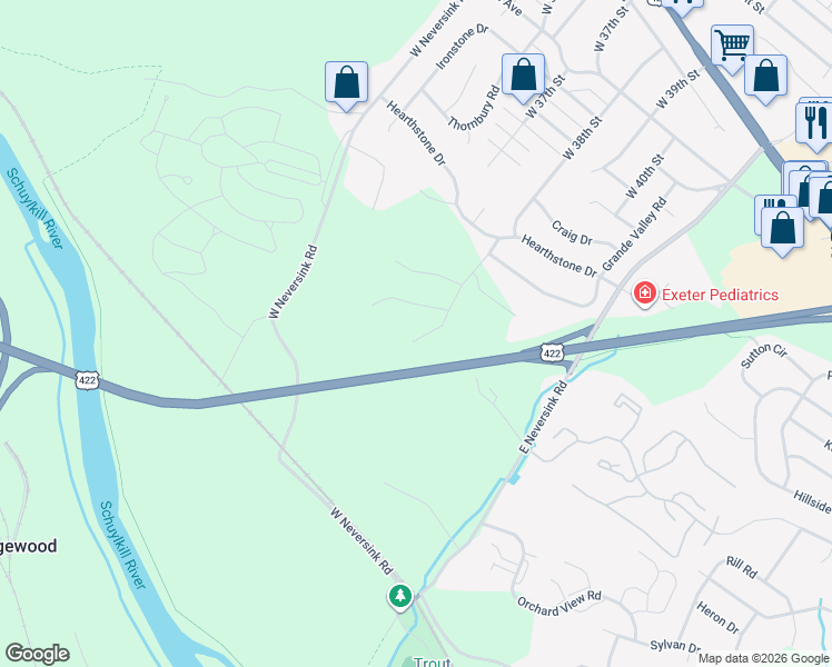 map of restaurants, bars, coffee shops, grocery stores, and more near 57 Colin Court in Reading
