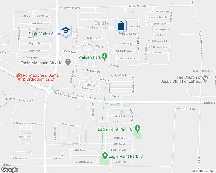 map of restaurants, bars, coffee shops, grocery stores, and more near 4127 Mountain View Drive in Eagle Mountain