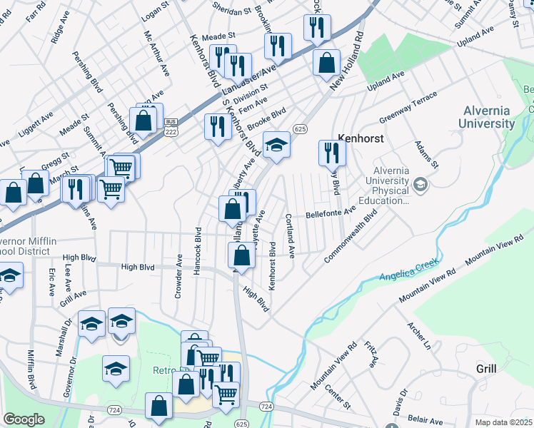 map of restaurants, bars, coffee shops, grocery stores, and more near 1428 Fayette Ave in Shillington