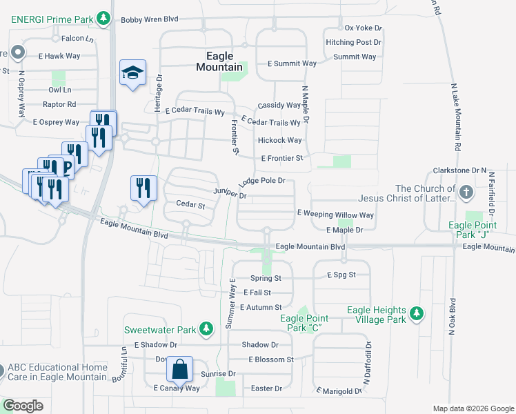 map of restaurants, bars, coffee shops, grocery stores, and more near 2035 Mountain View Drive in Eagle Mountain