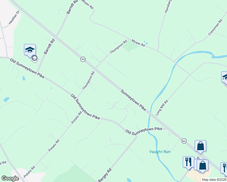 map of restaurants, bars, coffee shops, grocery stores, and more near 1080 Shady Lane in Harleysville