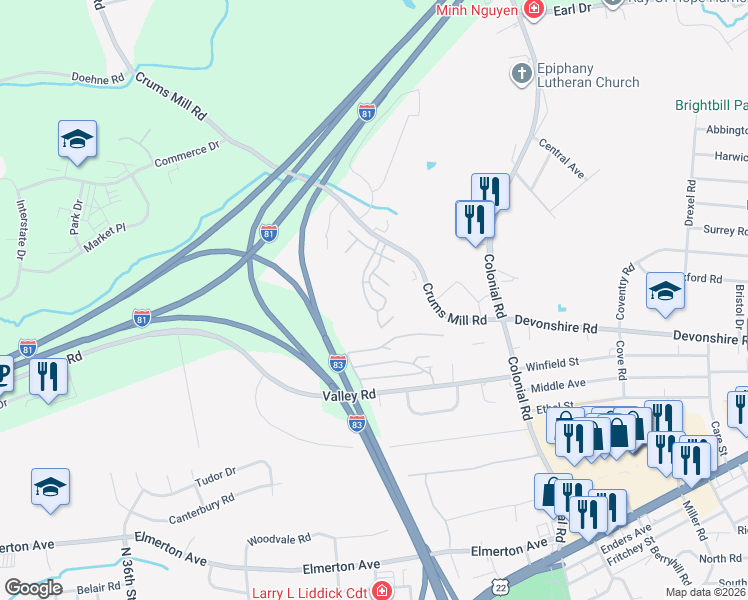 map of restaurants, bars, coffee shops, grocery stores, and more near 500 Beacon Drive in Harrisburg