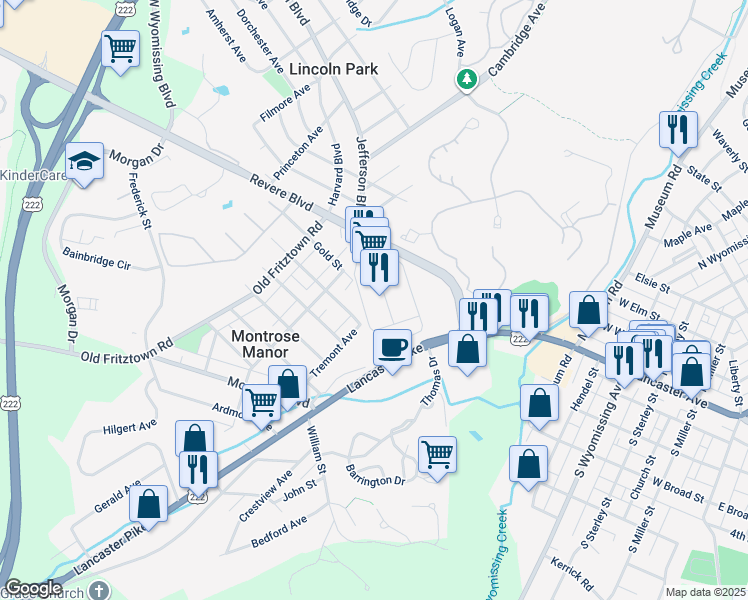 map of restaurants, bars, coffee shops, grocery stores, and more near 1 Parkside Avenue in Reading