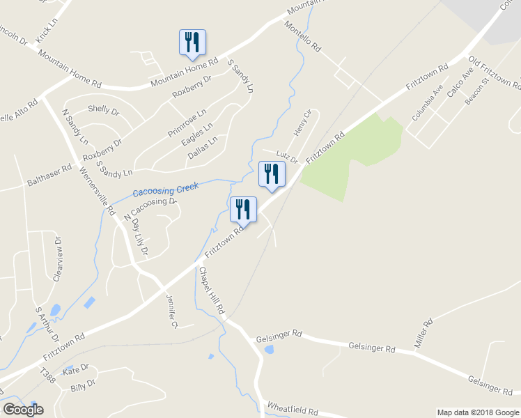 map of restaurants, bars, coffee shops, grocery stores, and more near 749 Fritztown Road in Reading