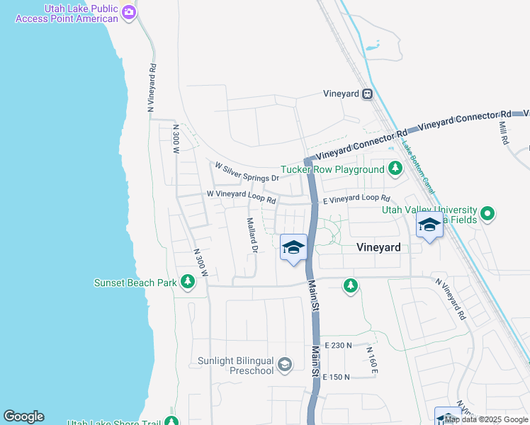 map of restaurants, bars, coffee shops, grocery stores, and more near 127 West 570 North in Vineyard