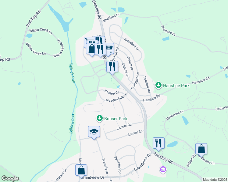 map of restaurants, bars, coffee shops, grocery stores, and more near 130 Kestrel Court in Hummelstown