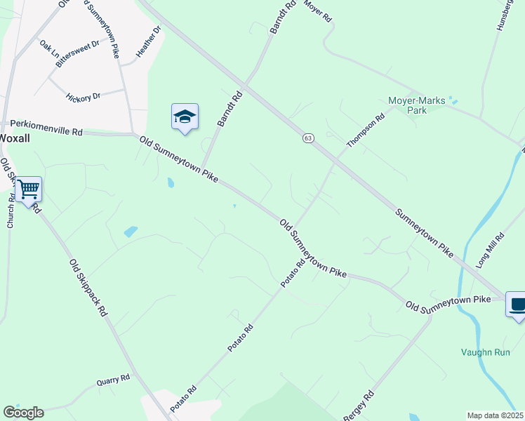 map of restaurants, bars, coffee shops, grocery stores, and more near 1323 Old Sumneytown Pike in Harleysville