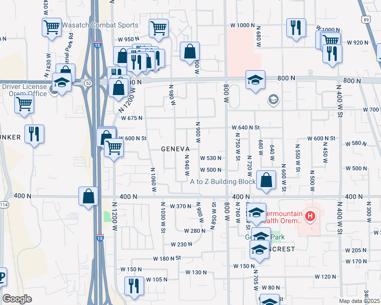 map of restaurants, bars, coffee shops, grocery stores, and more near 595 North 940 West in Orem