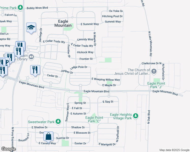 map of restaurants, bars, coffee shops, grocery stores, and more near 4176 White Pine Road in Eagle Mountain
