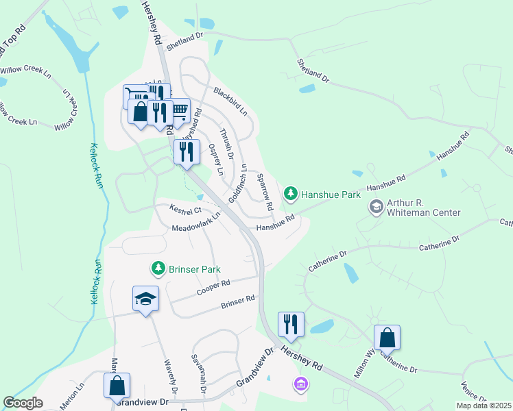 map of restaurants, bars, coffee shops, grocery stores, and more near 101 Oriole Court in Hummelstown
