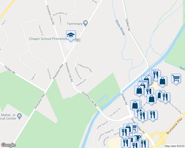 map of restaurants, bars, coffee shops, grocery stores, and more near 277 Cobblestone Way in Lawrence Township