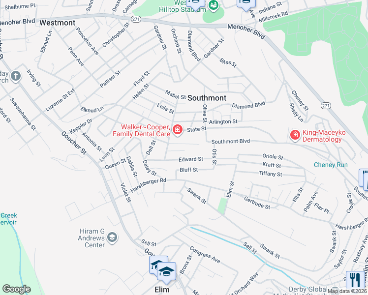 map of restaurants, bars, coffee shops, grocery stores, and more near 127 Wonder Street in Johnstown