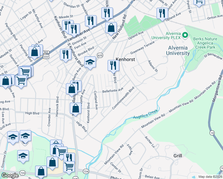 map of restaurants, bars, coffee shops, grocery stores, and more near 1346 Lacrosse Avenue in Reading