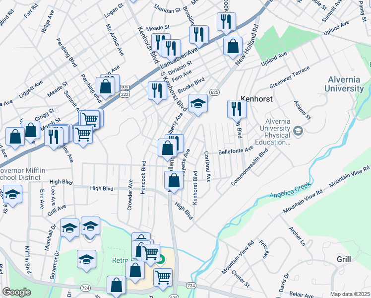 map of restaurants, bars, coffee shops, grocery stores, and more near 1403 Fayette Avenue in Reading