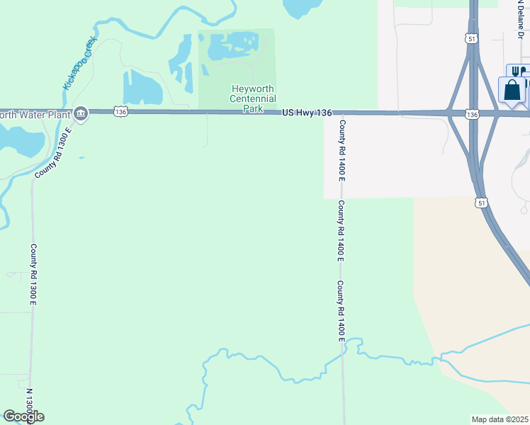 map of restaurants, bars, coffee shops, grocery stores, and more near 1740 North 1400 East Road in Heyworth