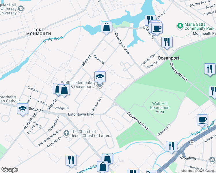 map of restaurants, bars, coffee shops, grocery stores, and more near 16 Osprey Lane in Oceanport