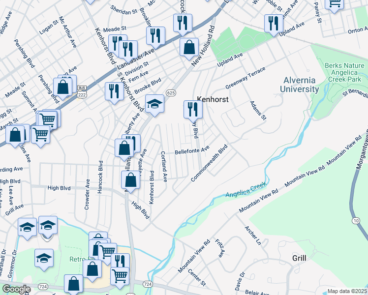 map of restaurants, bars, coffee shops, grocery stores, and more near 817 Bellefonte Avenue in Reading