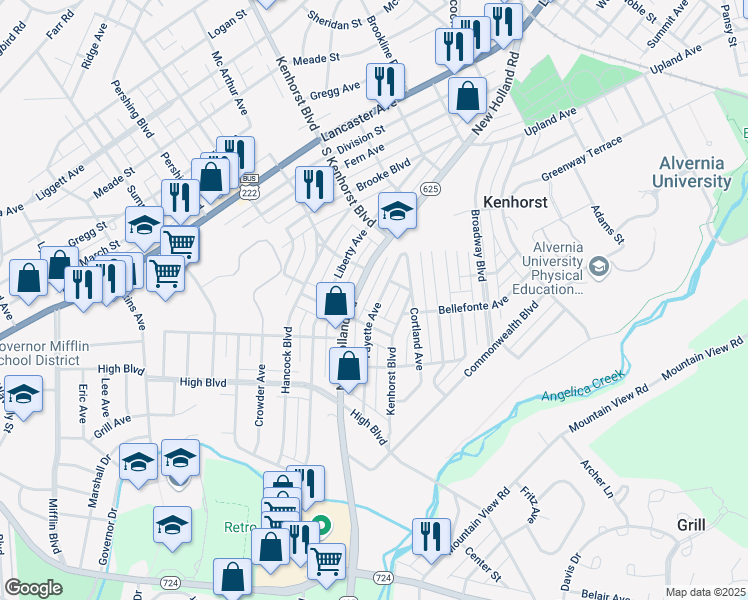 map of restaurants, bars, coffee shops, grocery stores, and more near 1403 Fayette Avenue in Reading