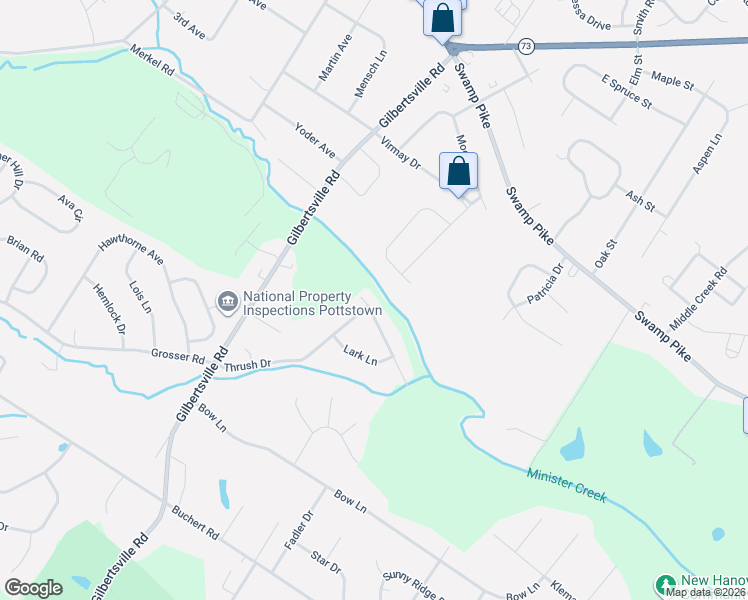 map of restaurants, bars, coffee shops, grocery stores, and more near 2 Wren Road in Gilbertsville