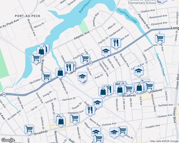 map of restaurants, bars, coffee shops, grocery stores, and more near 133 7th Avenue in Long Branch
