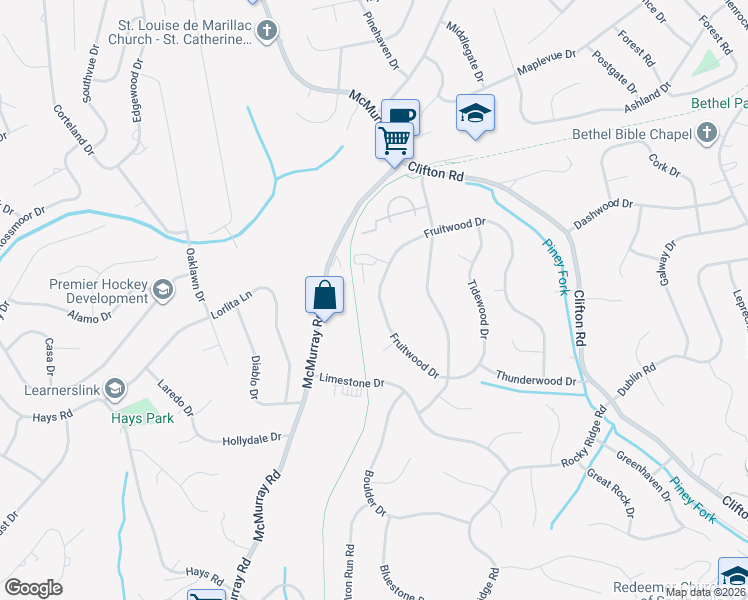 map of restaurants, bars, coffee shops, grocery stores, and more near 363 Fruitwood Drive in Bethel Park