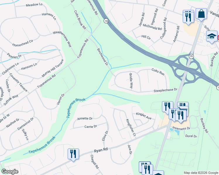 map of restaurants, bars, coffee shops, grocery stores, and more near 4 Pacer Court in Marlboro