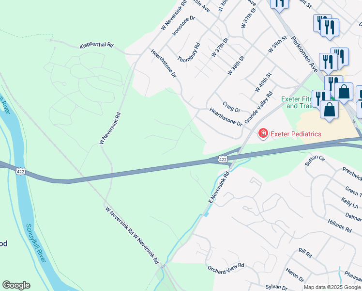 map of restaurants, bars, coffee shops, grocery stores, and more near 25 Colin Court in Reading