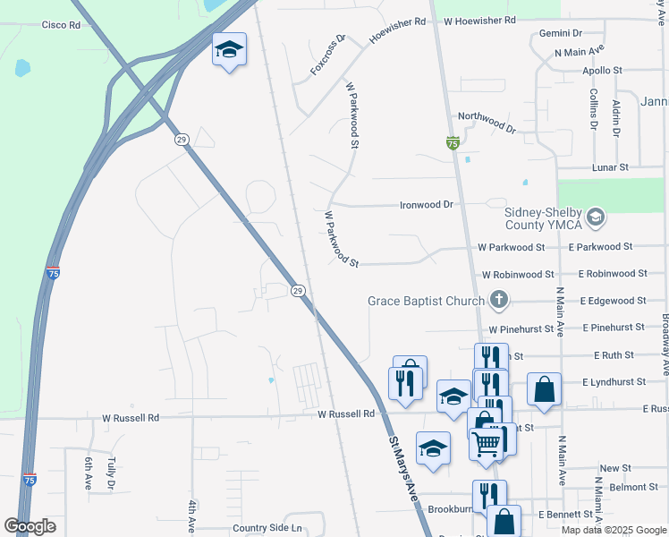 map of restaurants, bars, coffee shops, grocery stores, and more near 543 Stonecastle Court in Sidney