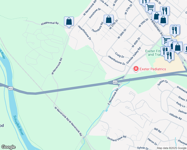 map of restaurants, bars, coffee shops, grocery stores, and more near 25 Colin Court in Reading