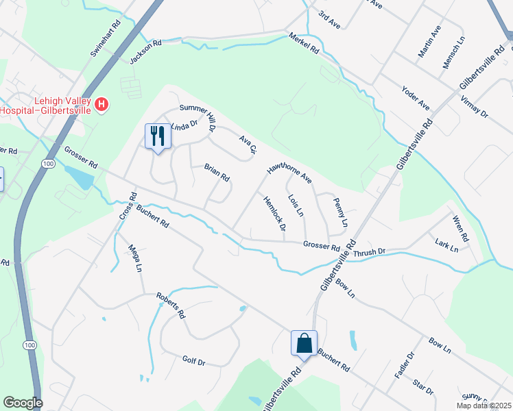map of restaurants, bars, coffee shops, grocery stores, and more near 120 Hemlock Drive in Gilbertsville