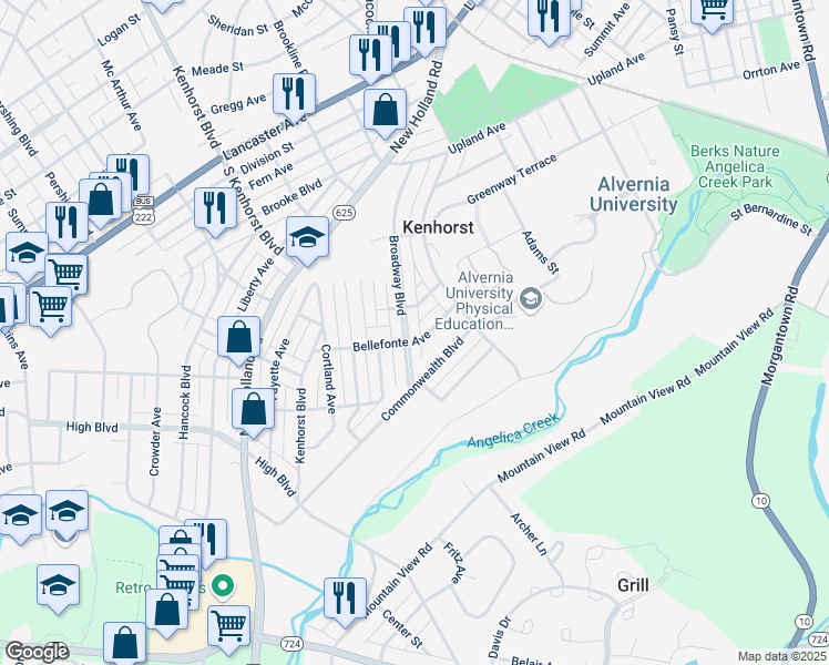 map of restaurants, bars, coffee shops, grocery stores, and more near 1226 Broadway Blvd in Reading