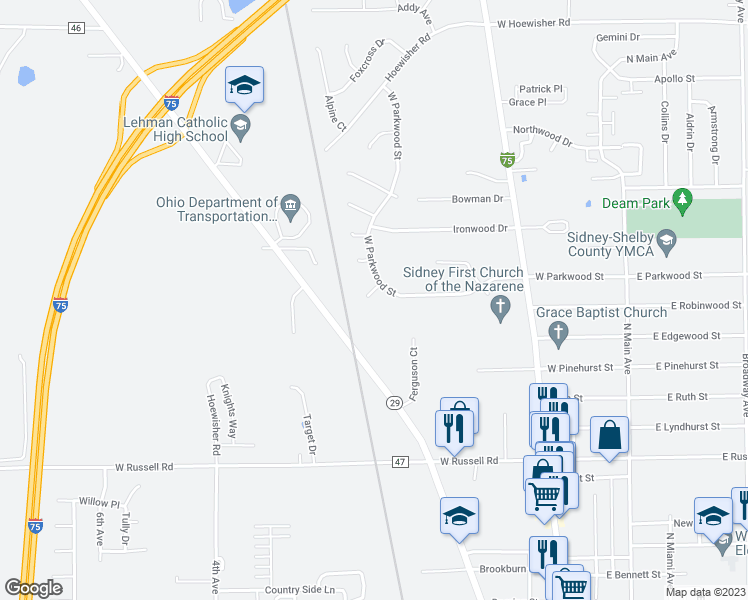 map of restaurants, bars, coffee shops, grocery stores, and more near 565 Stonecastle Court in Sidney