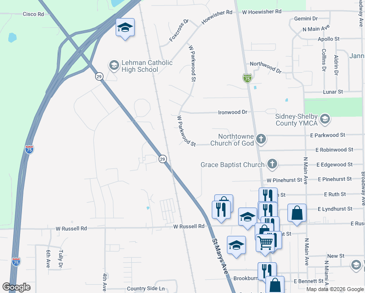 map of restaurants, bars, coffee shops, grocery stores, and more near 551 Stonecastle Court in Sidney