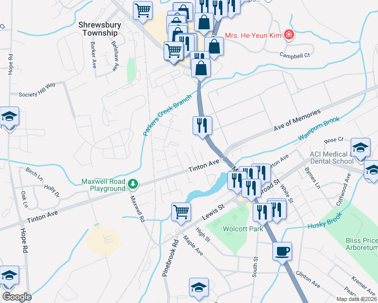 map of restaurants, bars, coffee shops, grocery stores, and more near 12 Violante Court in Eatontown