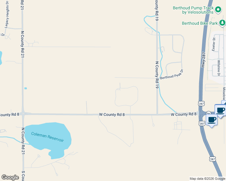 map of restaurants, bars, coffee shops, grocery stores, and more near 535 Nesting Eagles Way in Berthoud