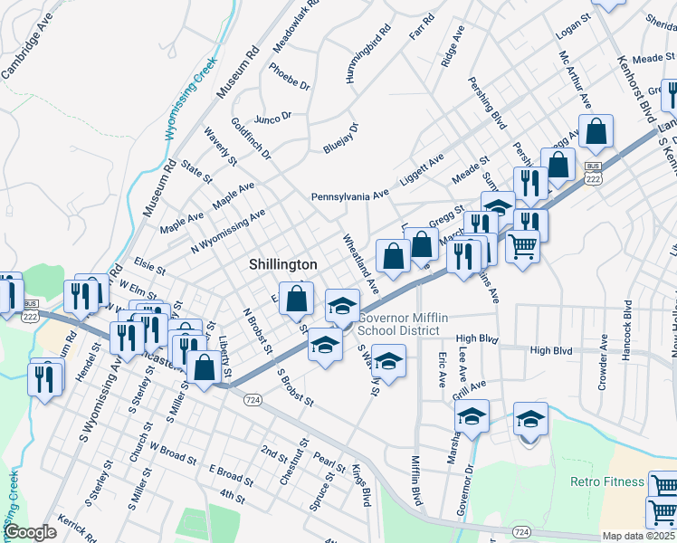 map of restaurants, bars, coffee shops, grocery stores, and more near 300 East Elm Street in Reading