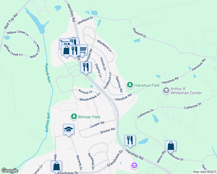 map of restaurants, bars, coffee shops, grocery stores, and more near 100 Cardinal Lane in Hummelstown