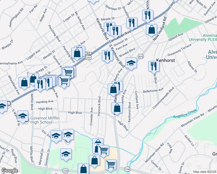 map of restaurants, bars, coffee shops, grocery stores, and more near 1440 Hancock Boulevard in Reading