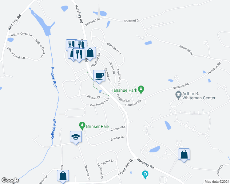 map of restaurants, bars, coffee shops, grocery stores, and more near 100 Cardinal Lane in Hummelstown